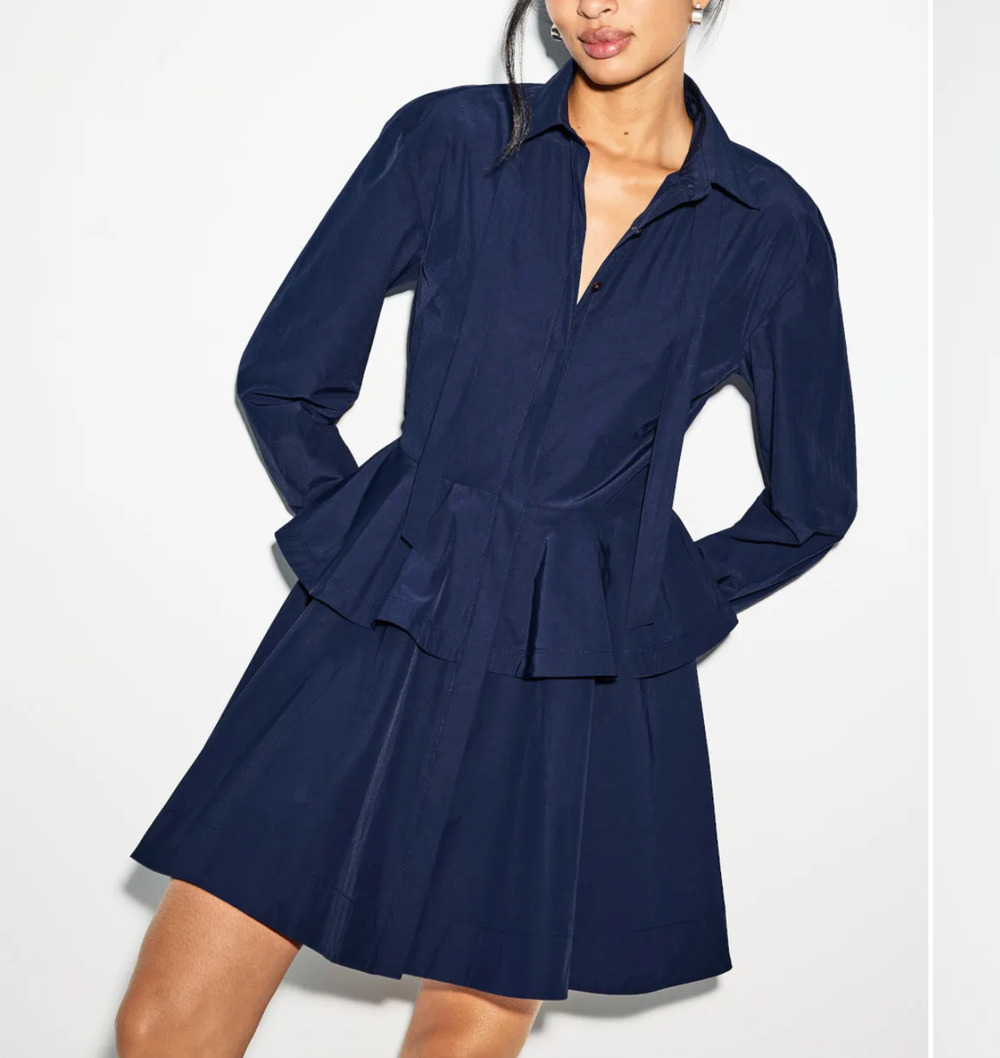 Derek Lam Blue Shirt Dress SIZE 4 Peplum Cotton Work Fit & Flare Designer $450